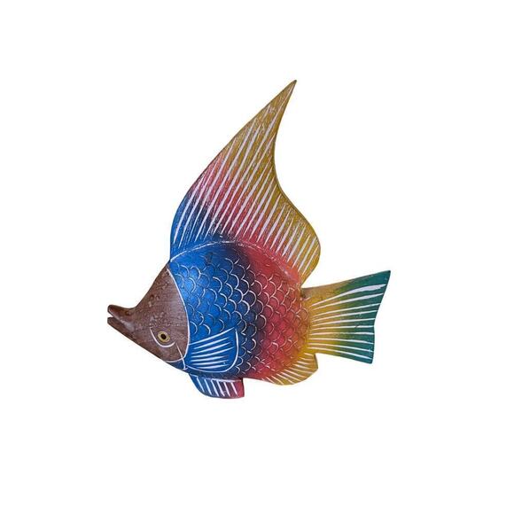Beautiful Hand Carved painted Angel Fish. tropical color fish decor. 8"x7"beach - Picture 3 of 6